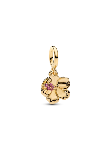 Hibiscus Flower & Engravable Round Tag Double Dangle Charm