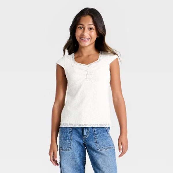 Girls' Lace Cap Sleeve Top - art class™