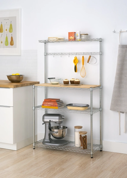 TRINITY Traditional EcoStorage Chrome Steel Bamboo Bakers rack