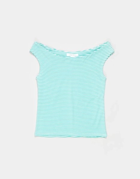 FULL TILT Girls Stripe Off The Shoulder Top - TURQ COMBO - XS