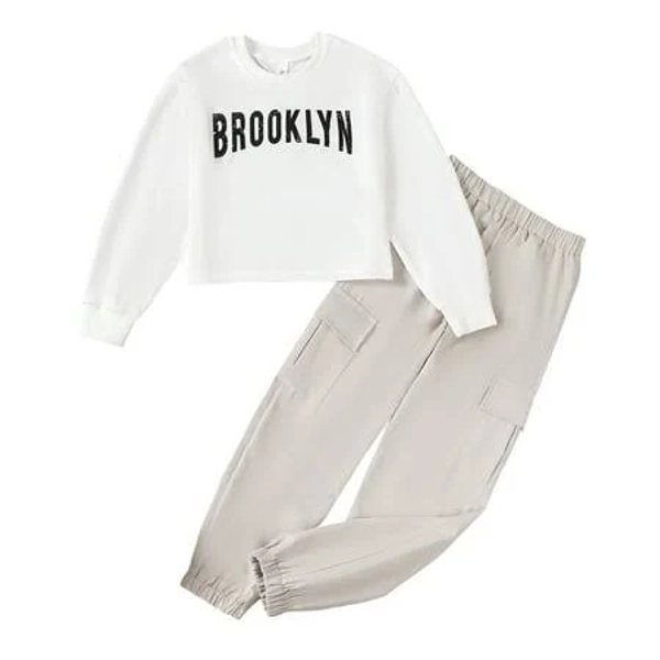 Girls' Letter Print Long Sleeve Round Neck Top Pants Set