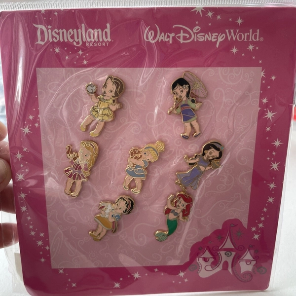 Disney 7 Pin Booster Pack Retired Set Baby Cuties Princess Belle Jasmine Ariel