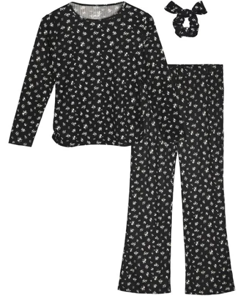 Max & Olivia Little and Big Girls 3-Piece Rib Whisper Jersey Pajama Set