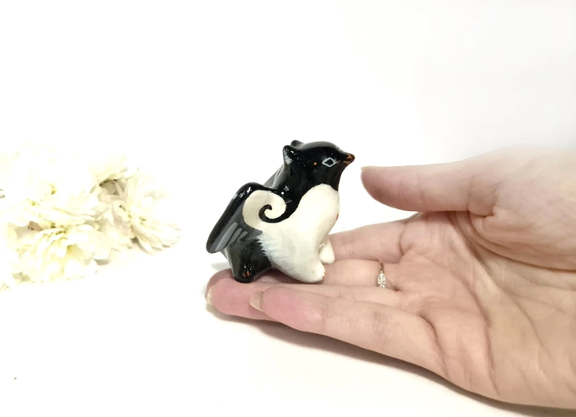Adelie penguin Griffin Figurine – TO ORDER - Small Handmade Clay Gryphon Statue – Mini Fantasy Animal Sculpture – Baby Griffon Totem Gift