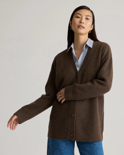 Mongolian Cashmere Oversized Boyfriend Cardigan Sweater in Brown