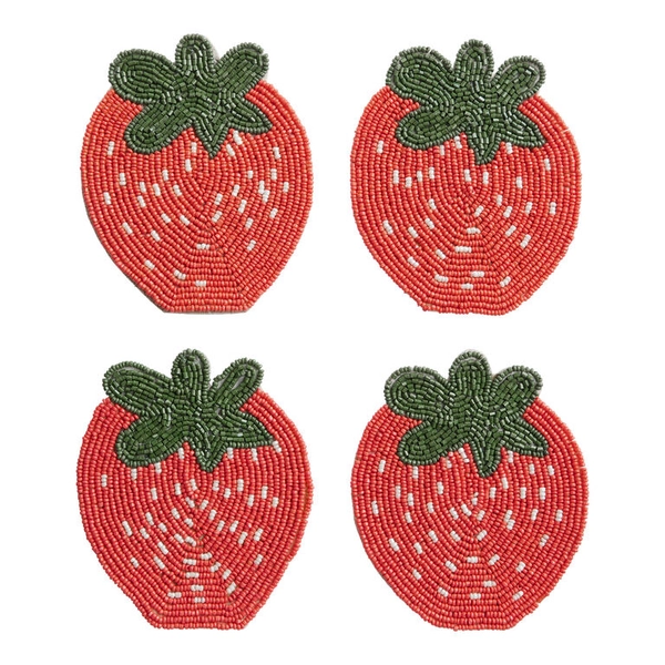 Coral Strawberry Beaded Coasters 4 Pack