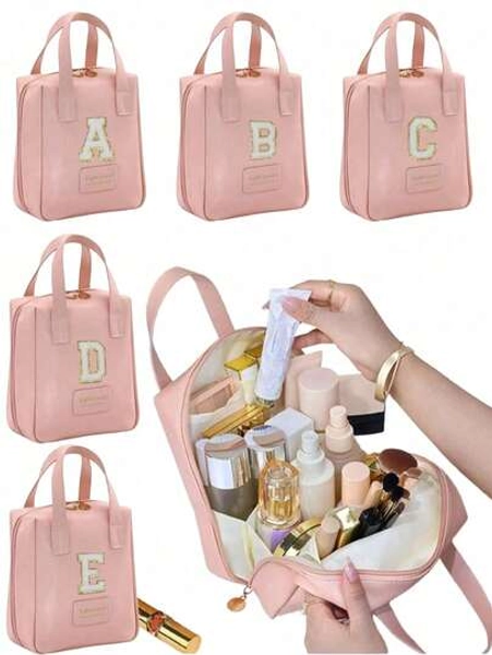 2/1pc Layered Shell-Shaped Cosmetic Bag,Cosmetics Organizers Letter Makeup Storage Bag,Portable Leather Waterproof Make Up Bag,Makeup Organizer Cosmetic Bags,Travel Makeup Bag,For Cosmetic Storage Organizer,For Travel Essentials,Travel-Size Toiletries Accessories,Bridesmaid Gifts,Gifts For Women