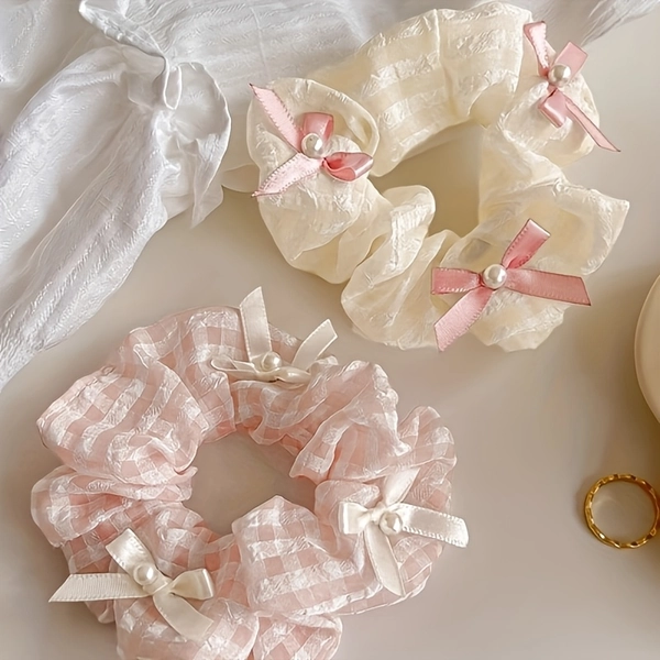 2pcs [High-Quality Hair Ties] Sweet Princess Style Bow Hair Ties, Versatile Fashionable Bun Hair Ropes, Instagram Trendy Ponytail Hair Accessories