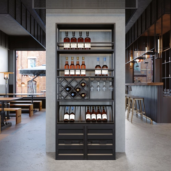 1800mm Industrial Standing Wine Rack Glass Rack in Black
