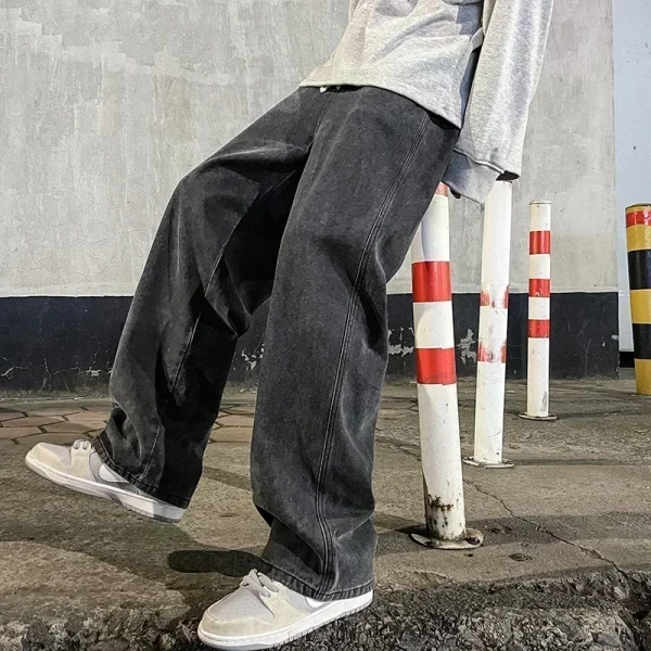 New Streetwear Loose Jeans Men Korean Style Fashion Loose Straight Wide Leg Pants Men's Brand Clothing Black Light Blue - AliExpress 200000343