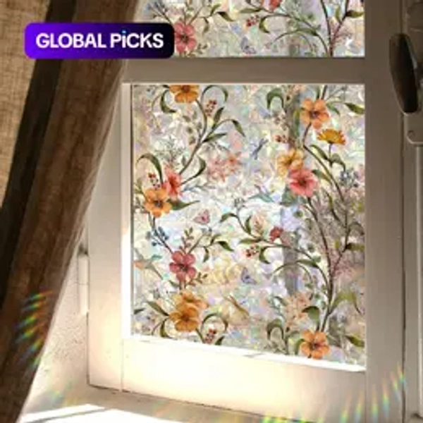 2026 Stained Glass Window Film Roll, Privacy Protection & Decorative Design, Decoration Sticker, Easy-Apply Rainbow Color Glass Decal Sticker for Windows for  new year spring gift