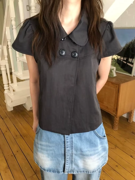 Retro Double-Breasted Bubble-Sve Loose Casual irt Women's Summer New Sle College Wind Casual Top Faion Commute Sle - AliExpress 200000345