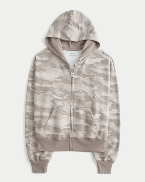 Hollister Feel Good Zip-Up Logo Graphic Camo Hoodie