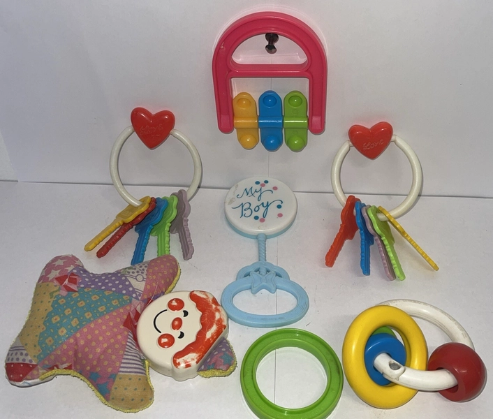 Huge Lot 1980’s Klickum Keys and Luv N Care Baby Rattle Keys Teething + Various
