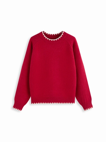 Knit Fabric Knit Round Neck Contrasting Binding Oversized Long Sleeve Sweater For School Daily Casual