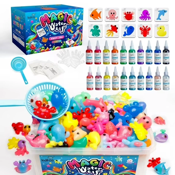 Kiditos Magic Water Elf Toy Kit, Aqua Fairy Water Gel Kit-20 Magic Gel&10 Molds–Make Your Own Water Pets & Squishy Toys–Fun Summer DIY Craft Kit, Birthday Gifts & Party Favors for Kids Ages 3+