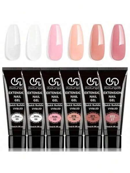 6 Classic Colors Nail Extension Gel Kit - Poly Gel Set For Nail Art DIY, Pink Nude Builder Gel Nail Enhancement