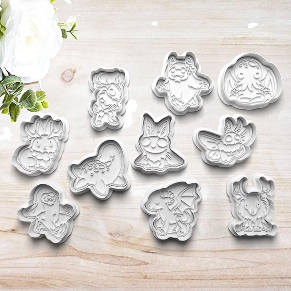 Folklore Sasquatch Cookie Cutter Set | Polymer Clay Fondant Stamp | Embosser | Loch Ness | Jackelope | Chtulu | Mothman | Wendigo | Devil