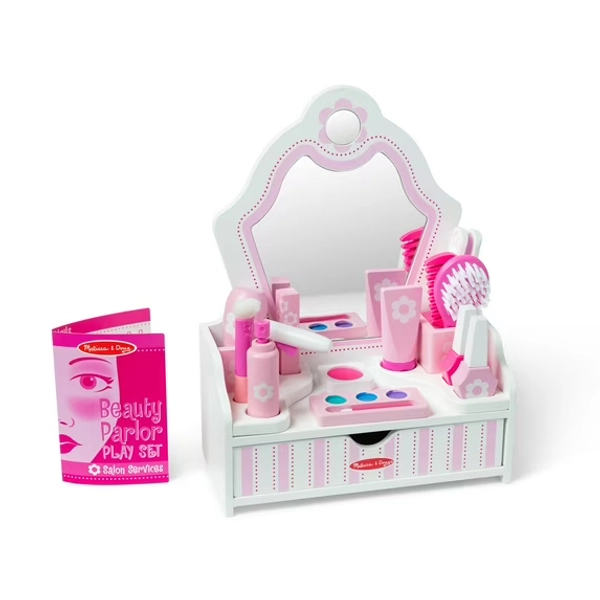 Melissa & Doug Wooden Beauty Salon Play Set with Vanity, 18 Pieces, Toddler Toy Ages 3+