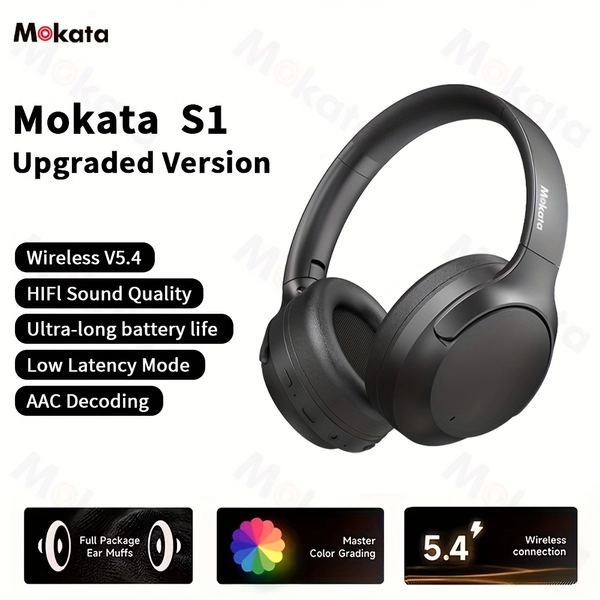 [MOKATA | Wireless] Mokata Wireless Over-Ear Headphones, 60H Playtime, Active Noise Cancelling, Hi-Res Audio, Deep Bass | Lightweight, Bluetooth 5.4, Built-in Mic, Transparency Mode, Type-C Charging, Comfortable Padded Ear Cups, Sleek White, Gaming