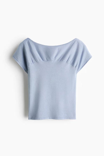 Gathered Cap-Sleeved Top - Light blue