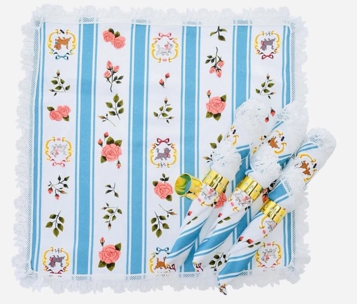 Disney Parks Aristocats Marie  Napkin &amp; Rings Set of 4 by Ann Shen New in Box