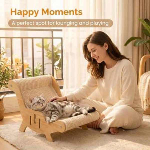 Multifunctional Ergonomic Wooden Cat Lounge Chair, Multi-Angle Adjustable Cat Scratching Pad Sofa, Durable Indoor Cat Rest And Relaxation Furniture
