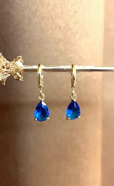 Vintage Gold Blue Tanzanite Teardrop Charm Huggie Hoop Earrings - September Birth Stone - Etsy Australia