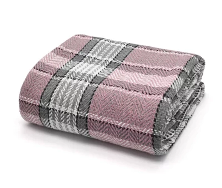 Velosso Soft Weave Cotton Throw Blanket 50X60 - Decorative Dual-Tone Blanket For Sofa, Bed, Couch - 50Cm X 60Cm - Blush And Grey