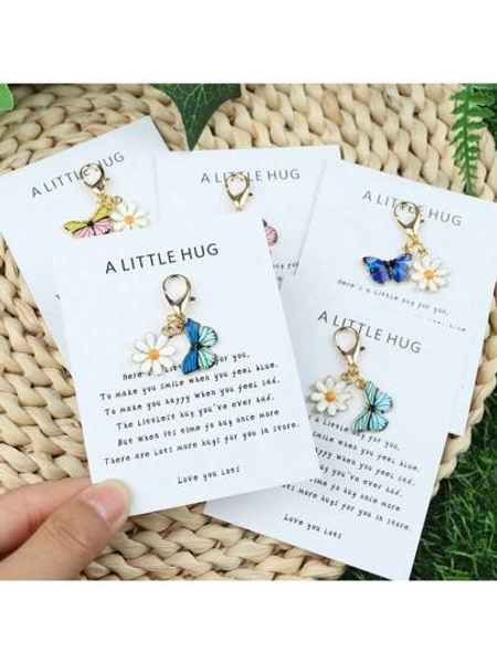 1pc/5pcs Lucky Hug Mini Butterfly & White Daisy Keychain - Perfect Gift For Any Occasion - Encouraging Card - Teacher's Day, Valentine's Day, Or Summer/Fall Gift - Animal & Floral Design - Invitation Pocket Car Accessories Bag Charm School Cute Goth Y2k Bag Lanyards With Id Holder Car Accessories Bag Charms