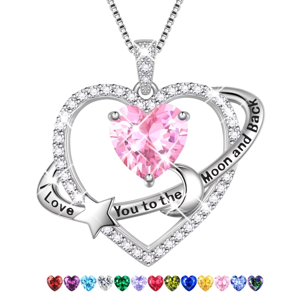 Fasjewly I Love You to The Moon and Back Necklace,S925 Sterling Silver Heart Birthstone Necklace, Moon and Star Pendant Necklace Christmas Birthday Anniversary Jewelry Gifts for Women / Wife /Mom - Walmart.com