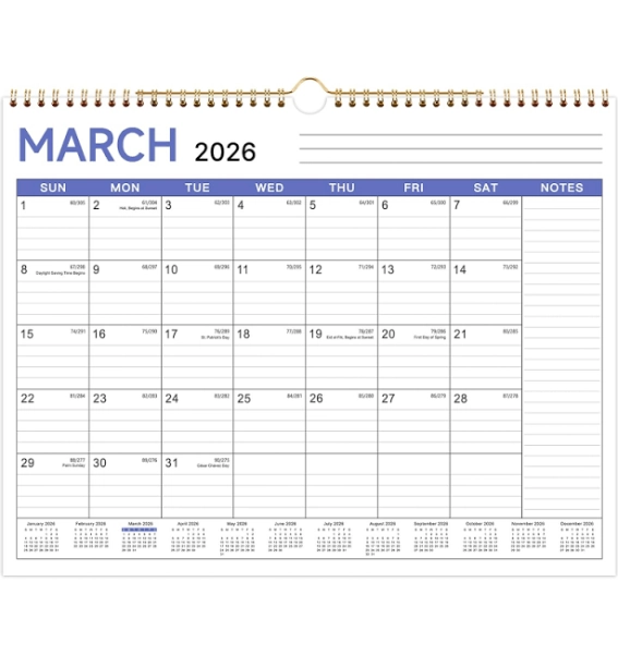 2026 Calendar - 2026 Wall From Jan. 2026 To Dec. 2026, 12 Purple