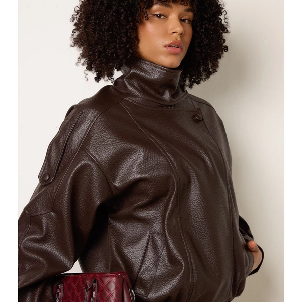 Blue Vanilla Dark Brown Faux Leather High Collar Jacket | New Look