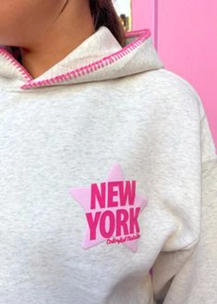 New York Star Grey Stitched Puff Hoodie - Small