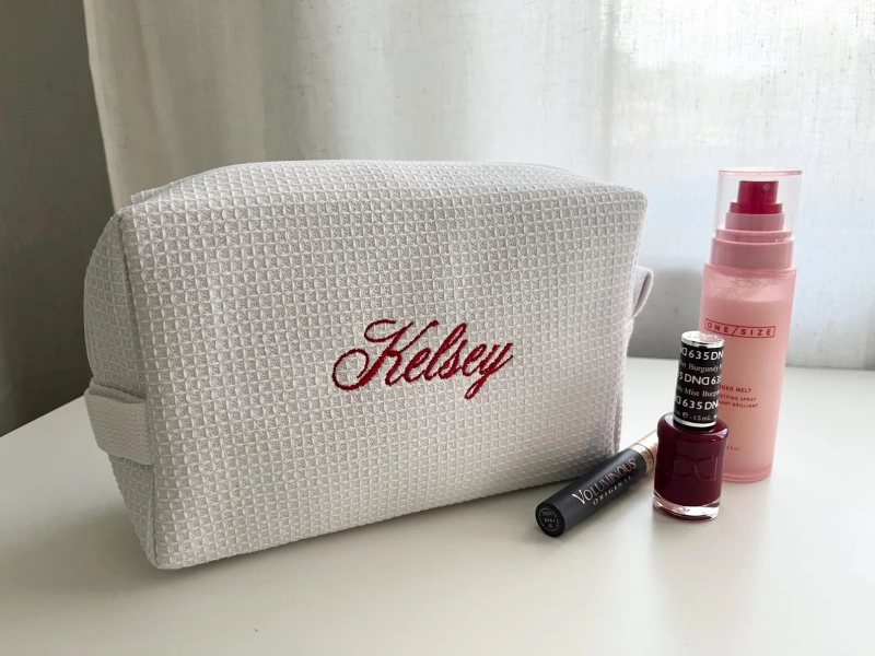 Personalized Waffle Knit Cosmetic Bag | Custom Embroidered Makeup Pouch, Bridesmaid Gift, Travel Bag, Pilates Sock Bag, Birthday Christmas - Etsy