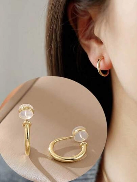 1pair Fashionable Copper Round Hoop Earrings For Women, Non-Pierced Ears Clip-Ons, Comfortable & Easy To Wear, High-Quality Silicone Ear Accessories, Birthday Gift