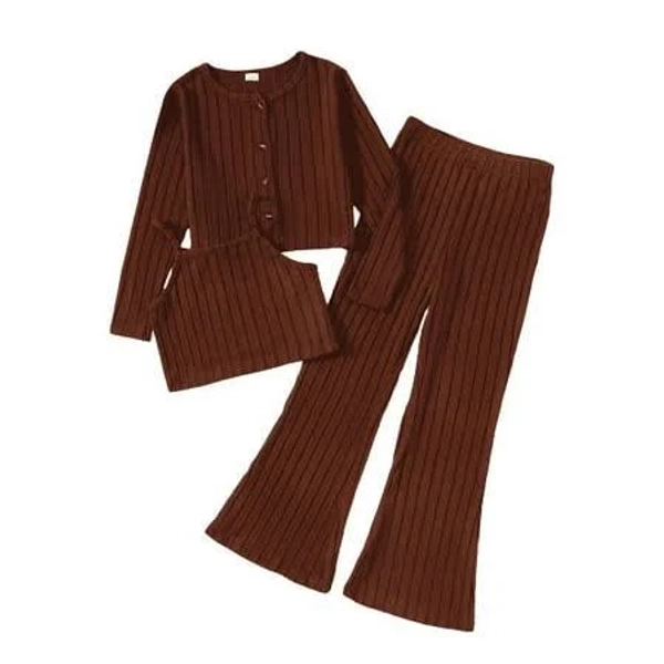 Mikrdoo Girls 3Pcs Rib Knitted Vest & Flared Trousers Set