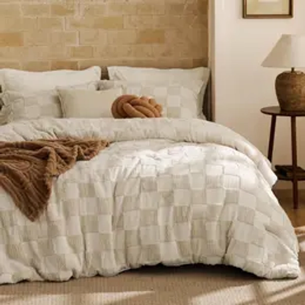 【FallPickDeals 】Bedsure Checkered Farmhouse Shabby Chic Comforter Set ,Boho Tufted Bed Set, King Size Bedding, 3 Pieces, 1 Plaid Geometric Comforter and 2 Pillow Shams,Jacquard Design Soft Breathable Lightweight All-Season Filling OEKO-TEX Certified,Augto