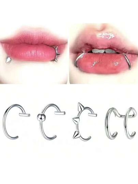 1/4Pcs Fashion Men's Fake Lip Ring Stainless Steel Personalized Non-Piercing Lip Stud Punk Style Lip Ring For Women Daily Wear Jewelry Gift