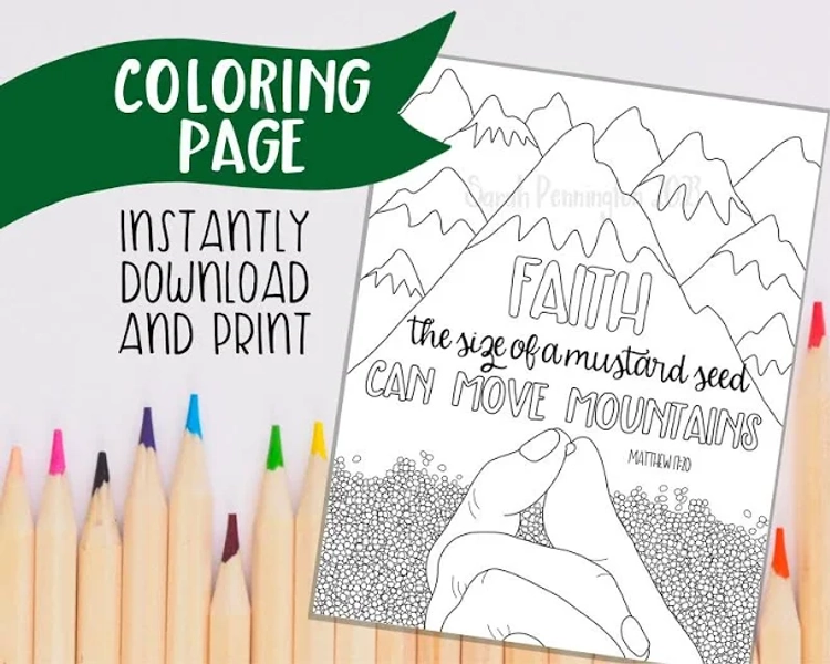 Matthew 17:20 Coloring Page - Mustard Seed Faith Moves Mountains Bible Verse