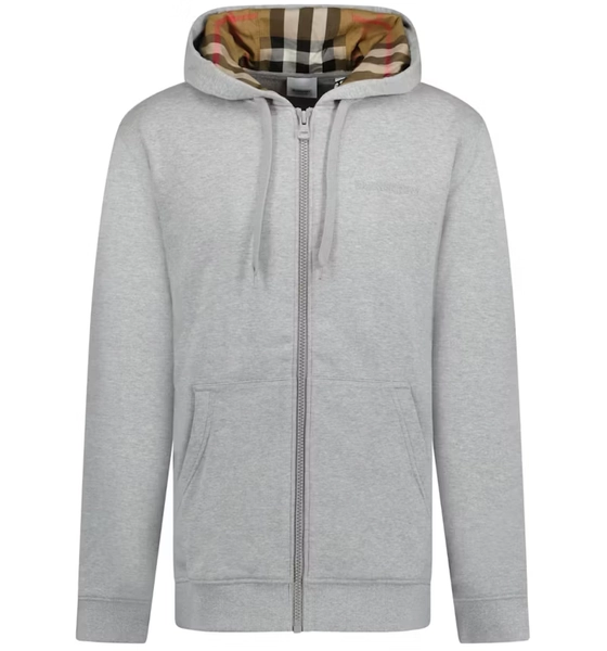Burberry Hove Check Embroidery Logo Zip Hoodie Pale Grey