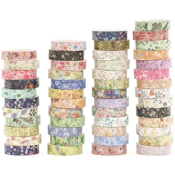 YUBX Flowers Washi Tape Pack 50 Rolls Floral Arts Decorative Tapes