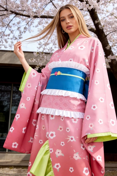Kimetsu no Yaiba Mitsuri Kanroji Cosplay Costume, Pink Floral Kimono Dress, Anime Exhibition Outfit