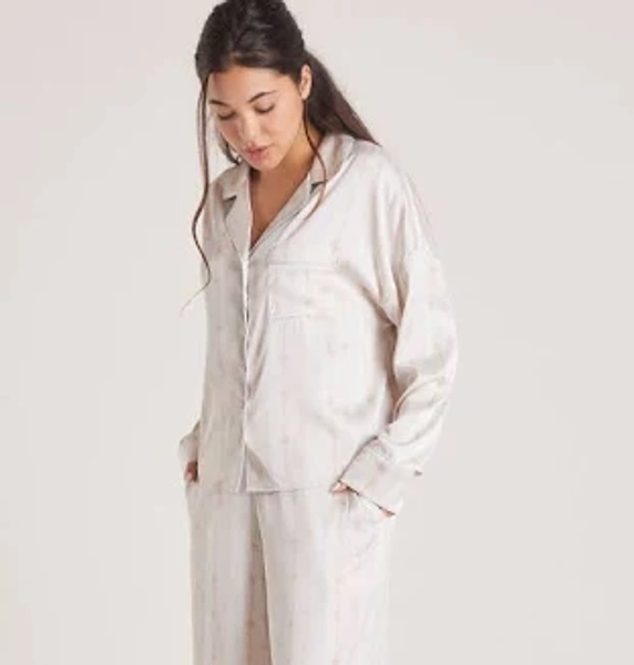 Bow Satin Pyjama Shirt - Pearl - S - The Perfect Gift For Her