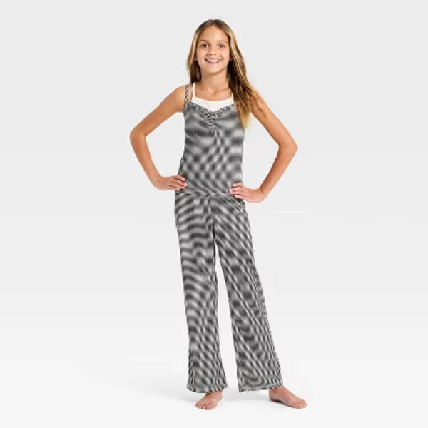 Girls' Jacquard Striped Tank Top and Pants Pajama Set - art class™ Black M