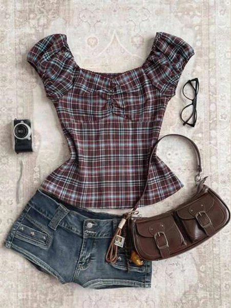 Tween Girls Blouses Off-Shoulder Ruffle Trim Plaid Top, Cute Top, Brown - Size 13Y
