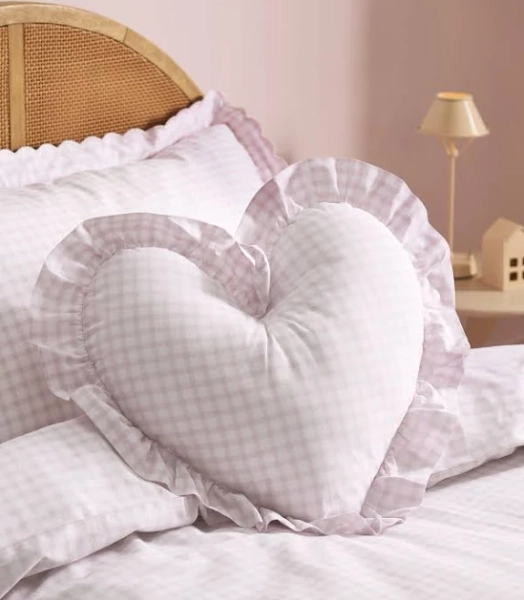 Next Unisex Ruffle Gingham Heart Cushion