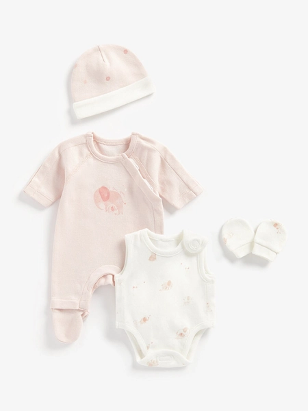 mothercare Infants Printed 4-Piece Pure Cotton Sleepsuit Set