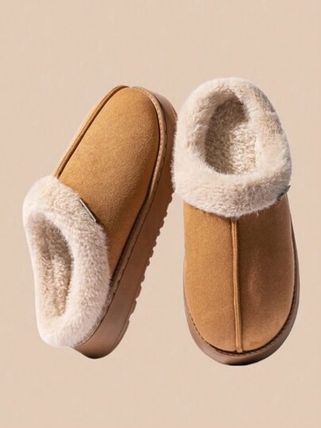 Fashionable And Comfortable Men's Plush Slippers For Autumn/Winter, Indoor Non-Slip Thick Fluffy Slide Slippers, Home Warm Shoes For Men And Women