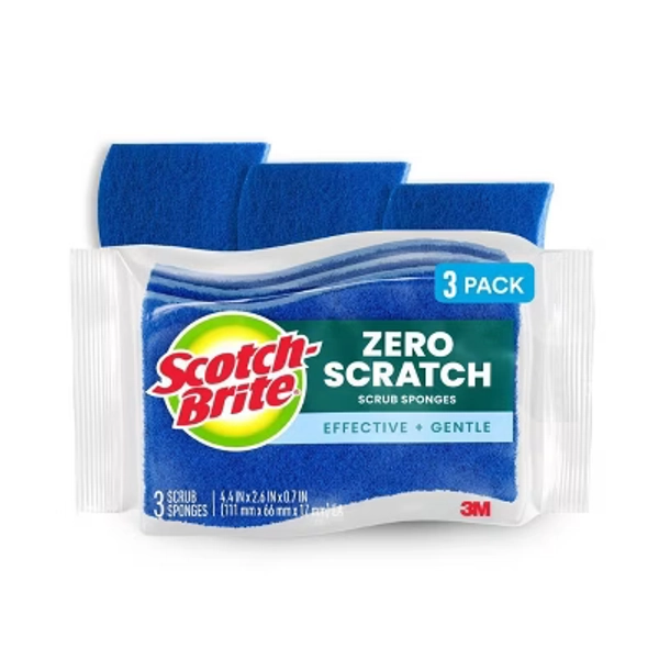 Scotch-Brite Zero-Scratch Scrub Sponges - 3ct: Reusable, Cellulose Material, Multi-Surface Use